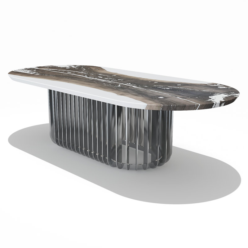 Oval Metal Base Dining Table, H75 x L244 x W122cm