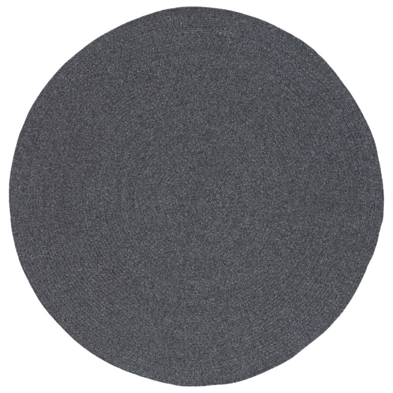Tapis bleu foncé / ivoire tissé à la main Trombetta, Black, Rond 6 pi