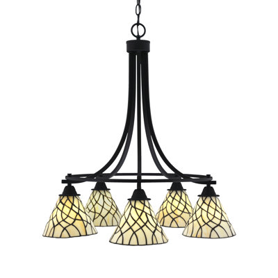 Paramount 5 Light Downlight Chandelier Shown In Matte Black Finish With 7" Sandhill Art Glass
