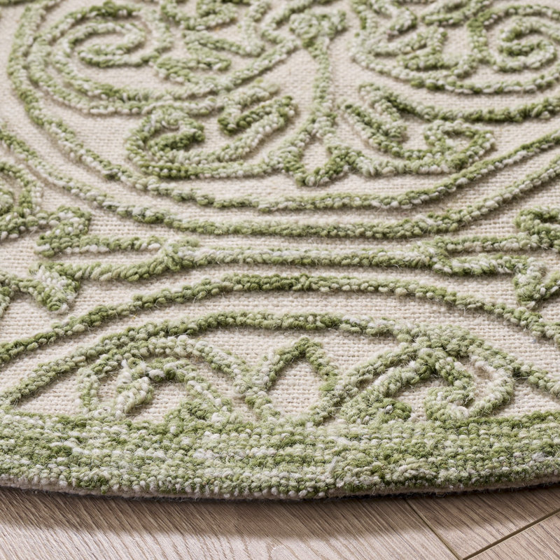 Alfio Trace 101 Area Rug In Ivory / Green, Round 4' 