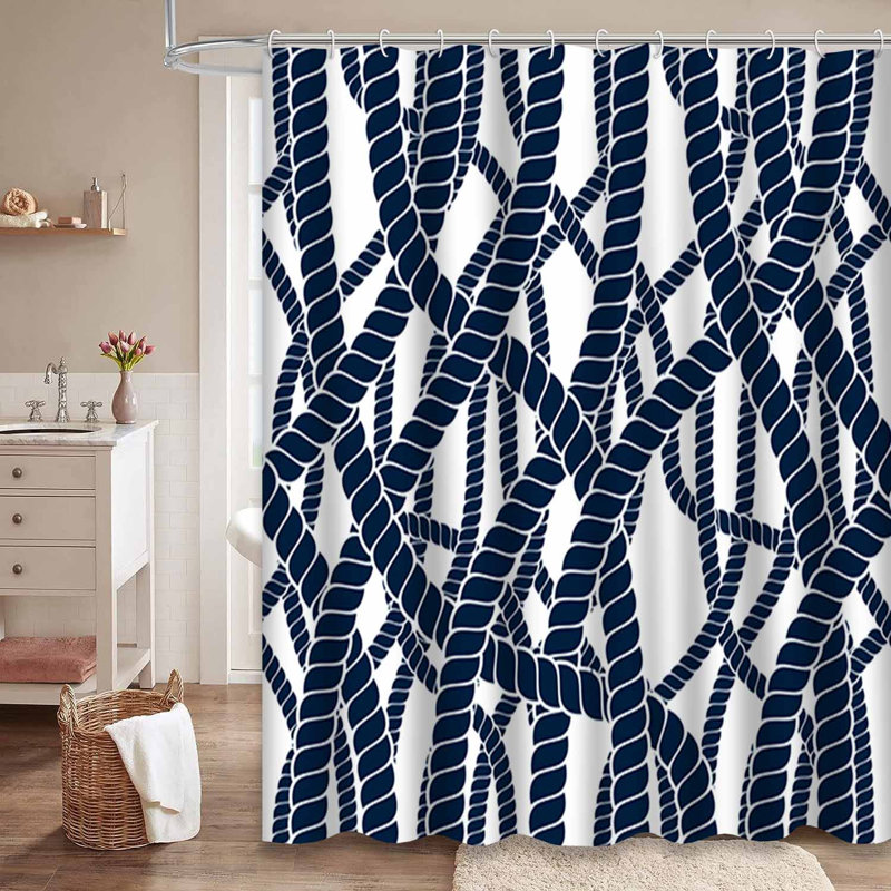 Rideau de douche sans couture à motif abstrait tissé en corde marine avec 12 crochets, L 72 po x l 84 po