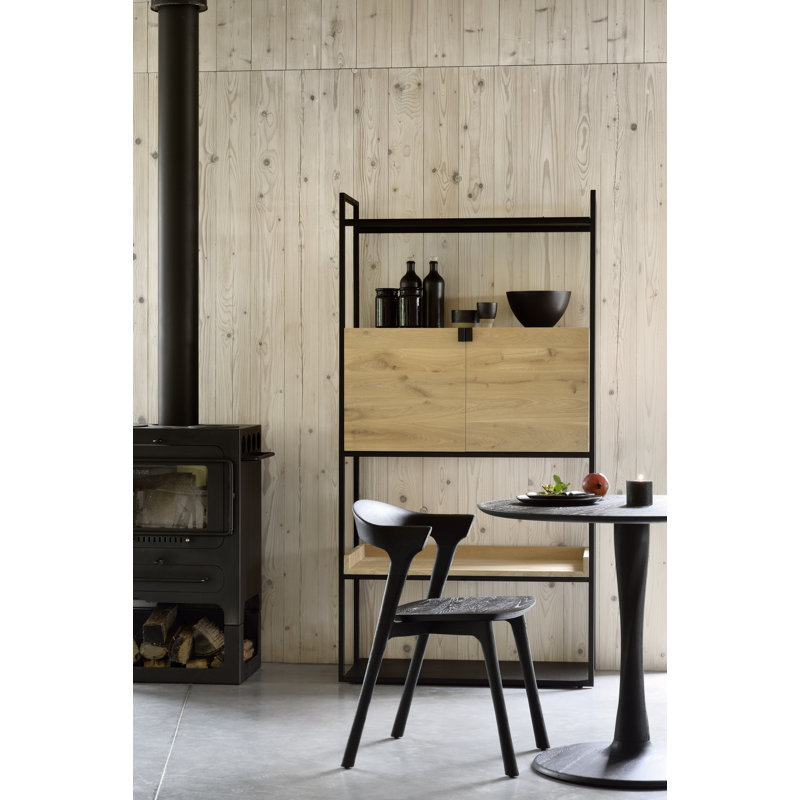 Torsion Round Solid Oak Dining Table, Black, 30"H x 35.5"L x 35.5"W