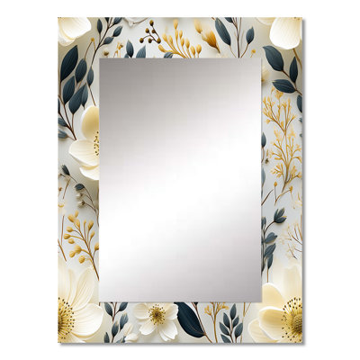Patrie Scandinavian Garden Flower Whirl - Floral Wall Mirror, Cottage Decorative Mirror, Printed Metal Art