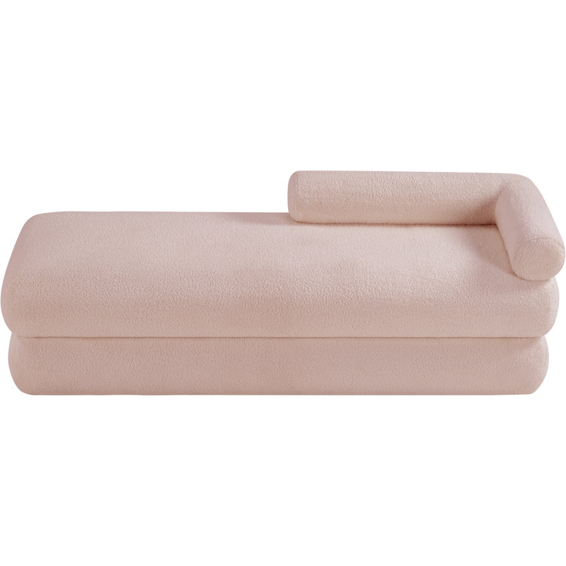 Banc rembourré en tissu Kennedy Eilynn Teddy, Tissu rose en fausse peau de mouton