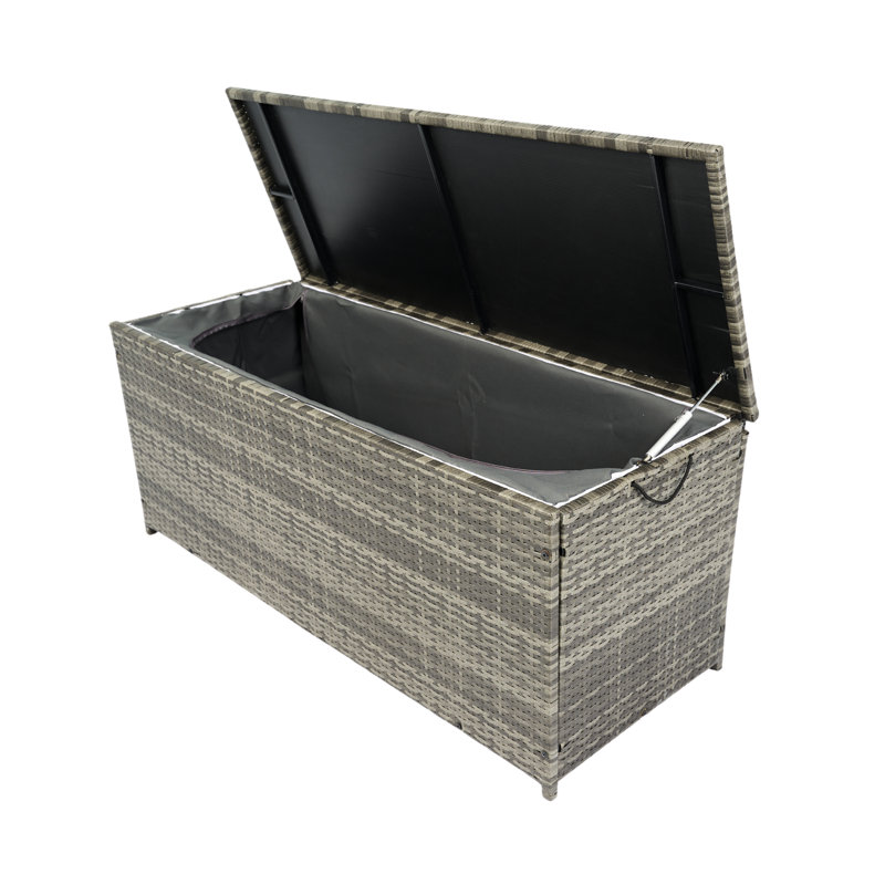Boîte de rangement extérieure pour terrasse - gris 113 gallons. Avec couvercle. Doublure imperméable amovible, cadre rouille. Idéal pour le patio, la piscine, le jardin. Bac à patio Avec intérieur léger et imperméable. Utilisation