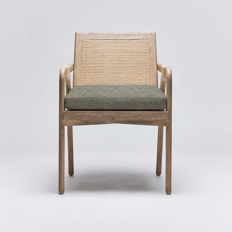 Delray Upholstered Arm Chair, White Ceruse, Moss Tweed