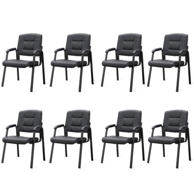 Chaise de réception empilable en similicuir, chaises d'invité de bureau pour le hall d'entrée, chaise de salle d'attente (ensemble de 8) - noir 
