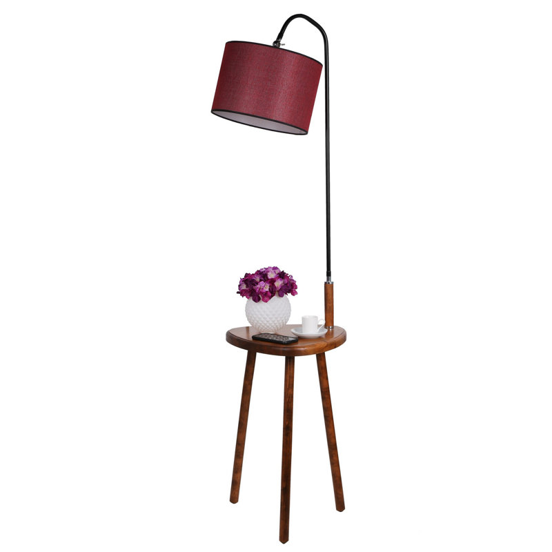 Lampe sur pied élégante avec table en bois, noyer et rouge bordeaux, hauteur de 63,0 po | Table en métal, table 15,0 x 15,0 po | Interrupteur marche / arrêt, douille E27 (40 W maximum) | Parfait pour le salon, la chambre à coucher et le bureau personnel