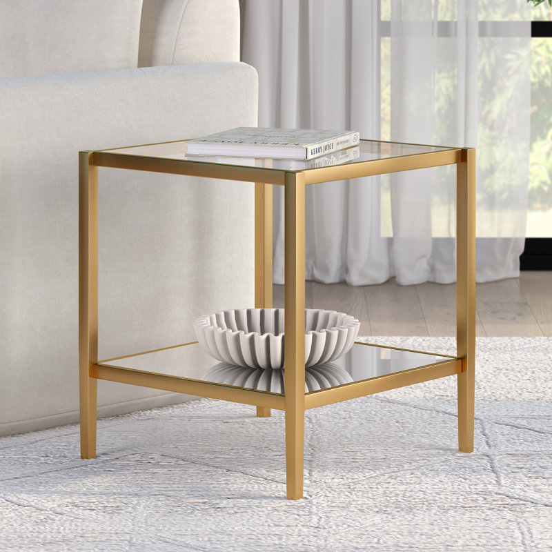 Hera Glass End Table with Storage, Brass