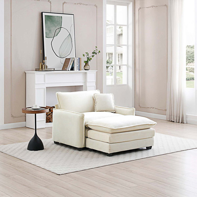 Canapé simple à assise profonde avec repose-pieds et coussin, White
