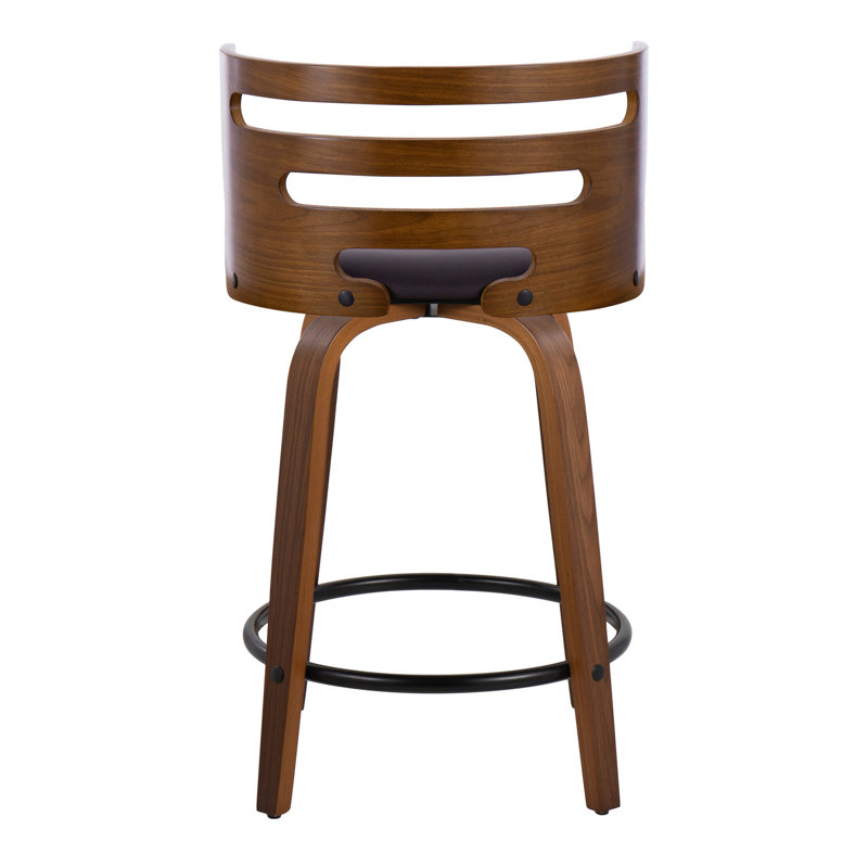 Walnut and Black Swivel Counter Stools with Bent Wood Back