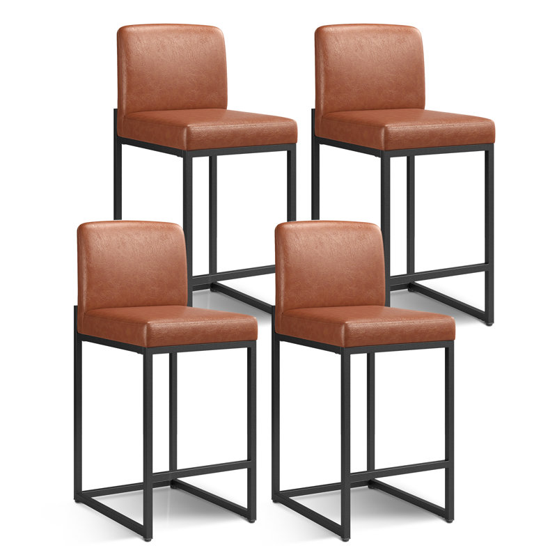Tabouret de comptoir rembourré brun de 24 po avec pieds antidérapants et structure en métal pour cuisine Boise