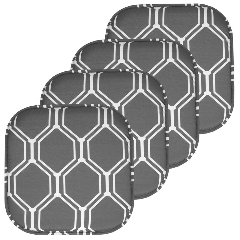 Coussin de coussin de chaise en mousse viscoélastique hexagonale 16 po x 16 po Mirage, Gris / blanc, Paquet de 4