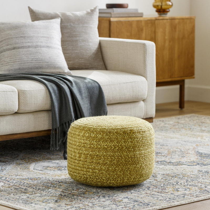 Upholstered Pouf, Dessert Tan Polyester Blend