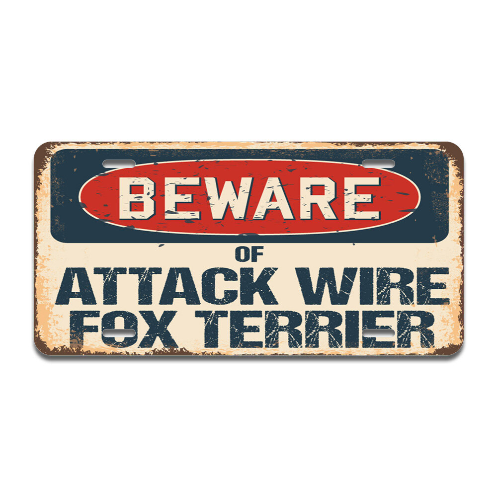 SignMission Beware of Attack Wire Fox Terrier Aluminum Plate Frame ...