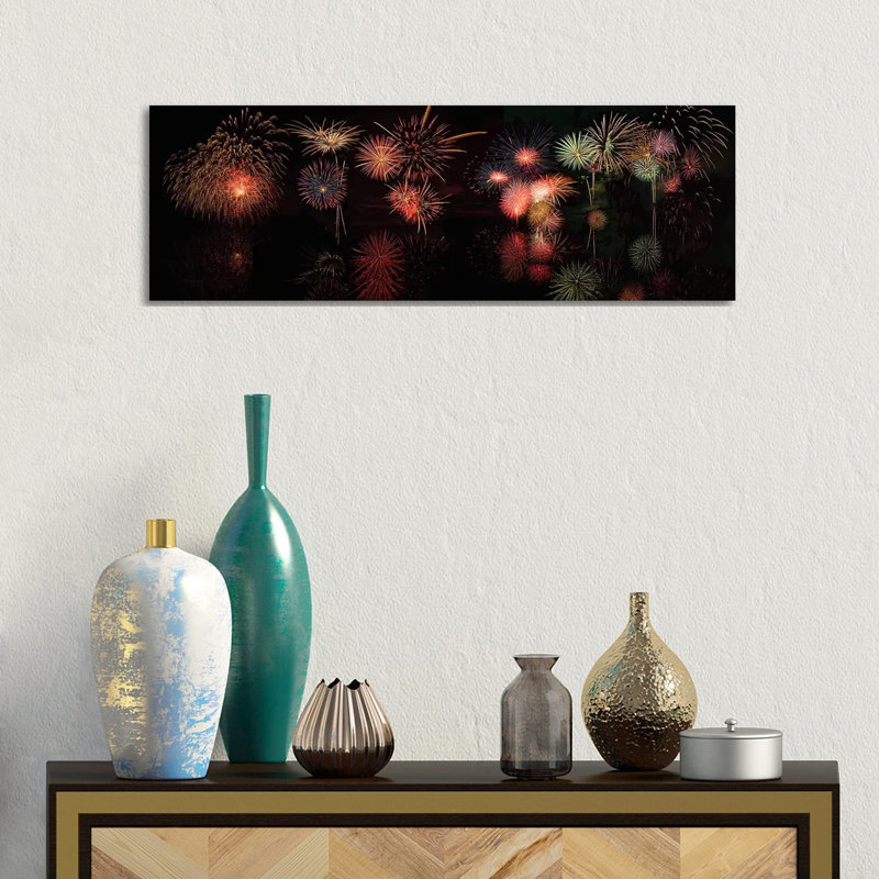 Fireworks Reflection In Water Panorama by OLena Art - Wrapped Canvas Panoramic Gallery-Wrapped Canvas Giclée