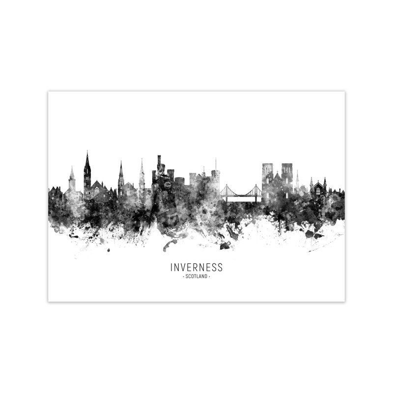 Inverness Scotland Skyline Black White City Name by Michael Tompsett - Print, 60cm H x 84cm W x 1cm D, Unframed