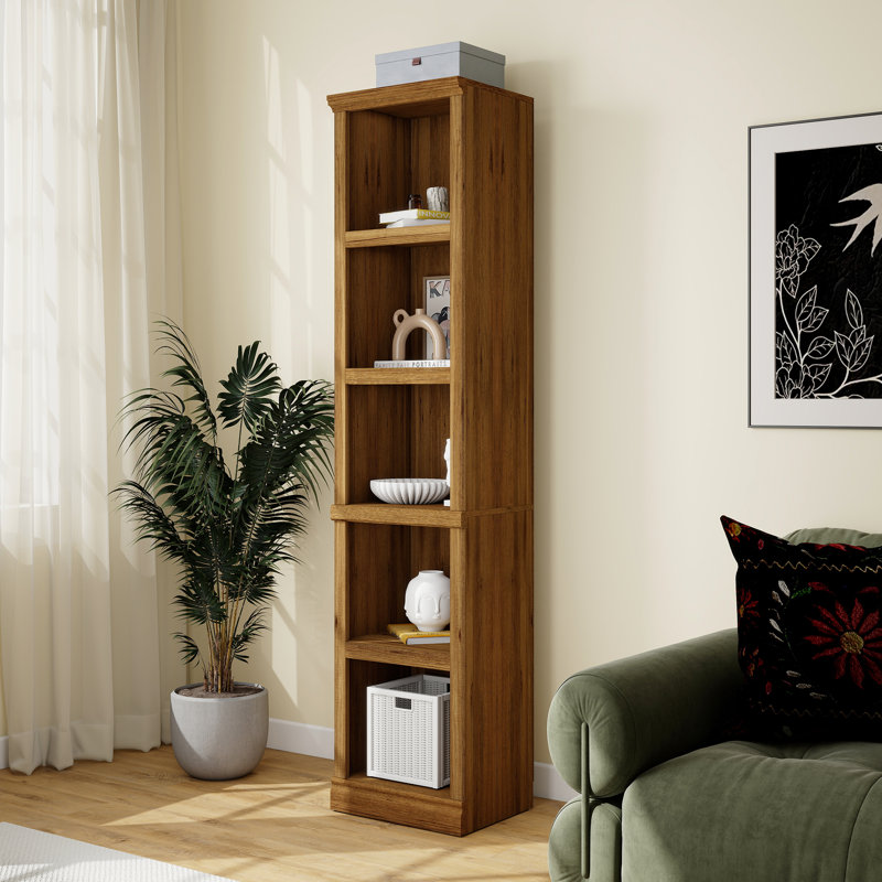 5 Tiers 70" Narrow Bookcase, Cabinet Floor Standing Bookshelf, Vintage Oak