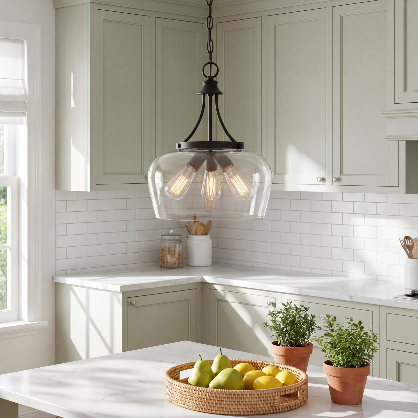 Breena Dimmable 3-Light Pendant, Matte Black, Clear