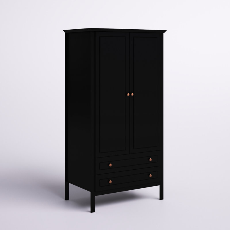 Garde-robe double Crown avec tringle et tiroirs en noir, Noir