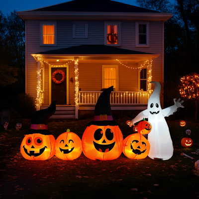 Décoration de fantôme de citrouille d'Halloween gonflable H 4,1 pi x l 7,8 pi avec lumières DEL intégrées, décor de jardin extérieur gonflable pour la pelouse, le jardin, le porche et la fête intérieure