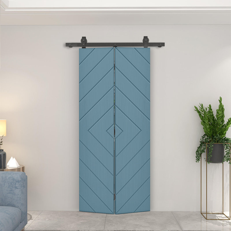 Porte de grange pliante moderne avec quincaillerie coulissante, Bleu dignité, 30 po x 80 po