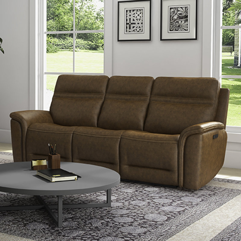 Brown Leather Power Reclining Sofa with Pillow-top Arms