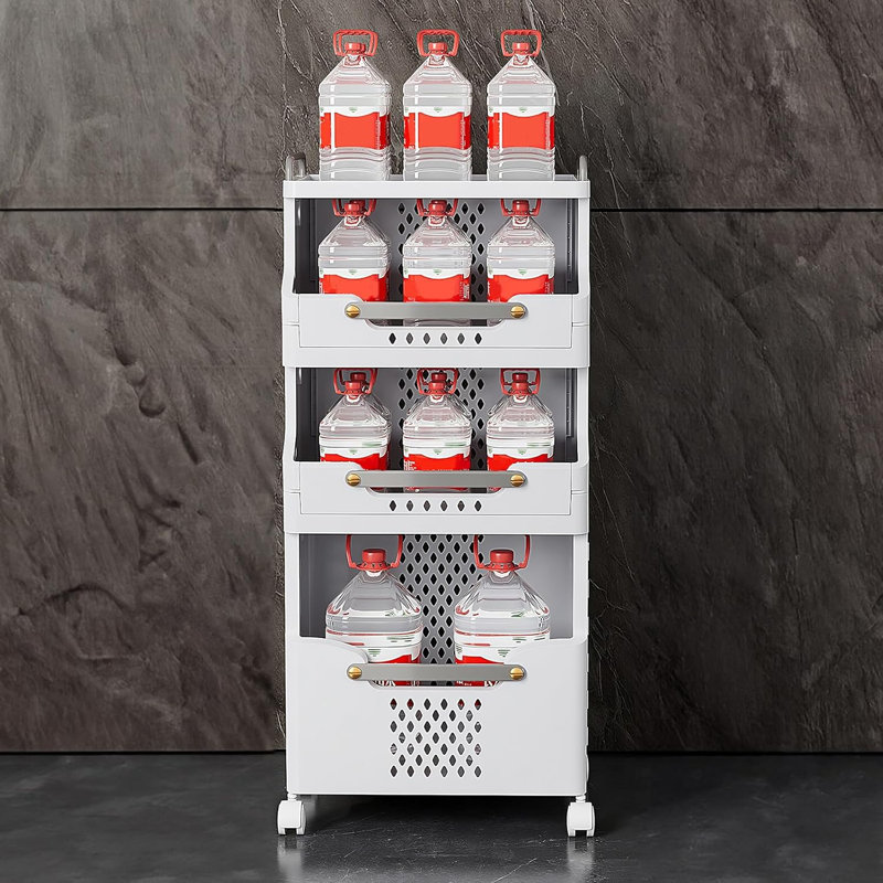 Laundry Basket With Wheels,Rolling Folding Laundry Hamper,Utility Cart,Kitchen Storage Cart,Stackable Storage Bins Open Front,