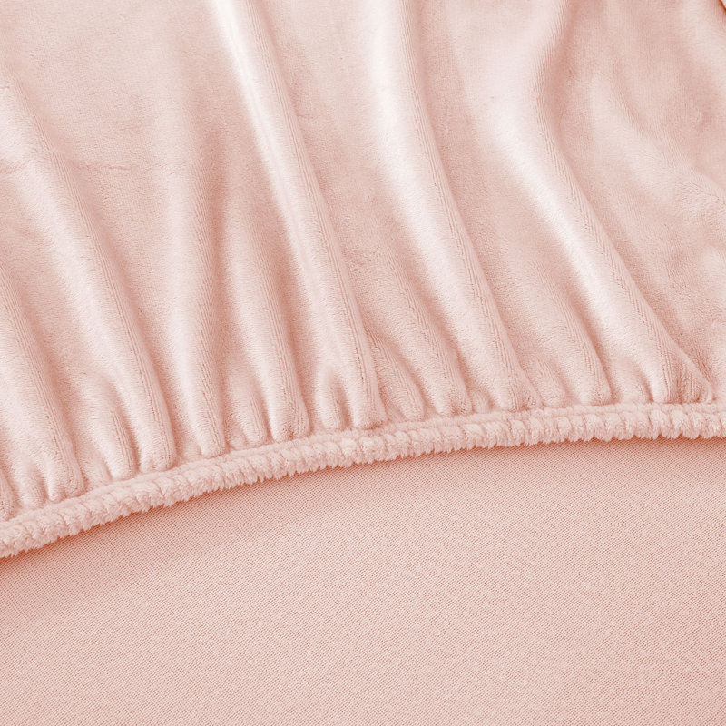 Super Soft, Warmth Flannel Plush Velour Fitted Sheet, Queen Fitted Sheet, Blush