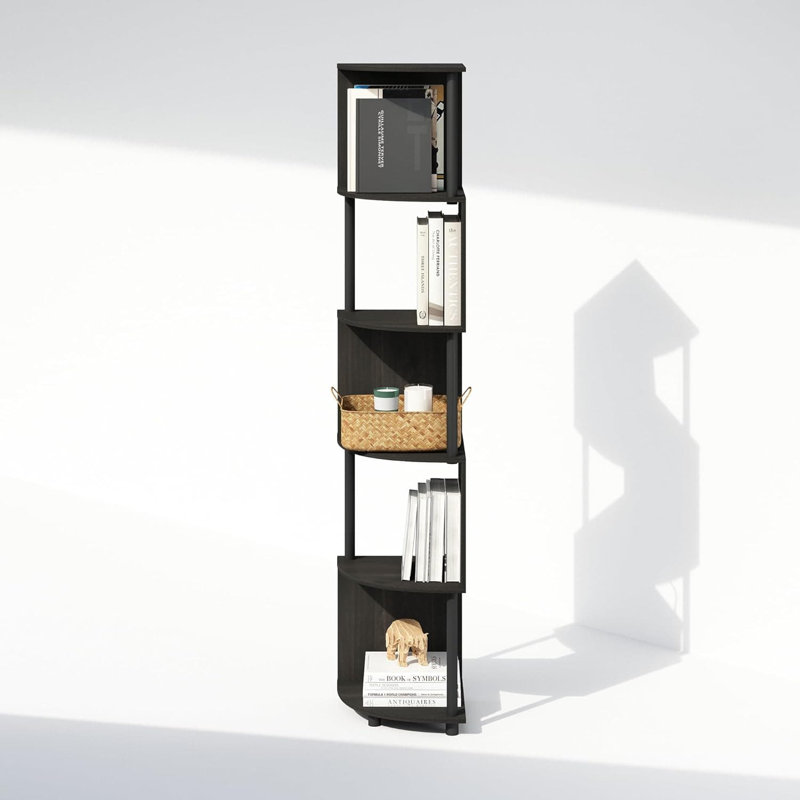 Étagère d'angle à 5 niveaux en zigzag, bibliothèque géométrique moderne en forme de S pour le rangement à la maison, conception peu encombrante pour le salon, le bureau et l'organisation de la chambre à coucher