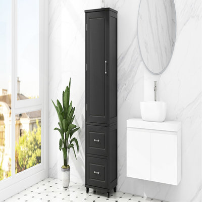 Tall Bathroom Storage Cabinet, Freestanding Storage Cabinet With Two Drawers And Adjustable Shelf, MDF Board With Painted Finish