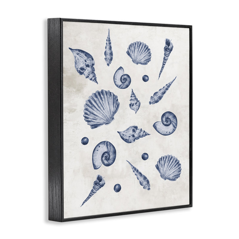 Giclée encadrée à motif de coquillages variés, conception de Jacob Q, H 14 po x l 11 po, Giclée encadrée noir minuit