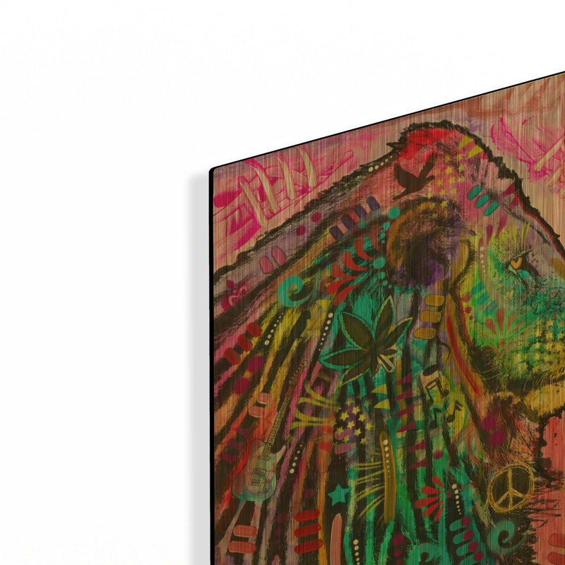 « Lion Syco-Delic » de Dean Russo, tableau mural en métal doré, 30,5 x 40,5 cm, 12 po x 16 po