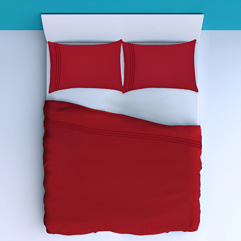 400TC Luxurious Triple Embroidery Sateen Solid Cotton 4 Piece Sheet Set Fitted Sheet Fits Upto 16" Deep Pocket, Burgundy