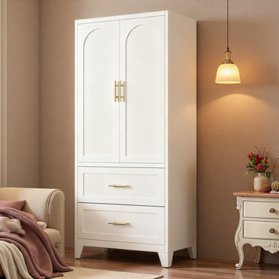 Armoire-penderie de 71 po de hauteur avec 2 tiroirs et une tringle, 2 portes avec garde-robe et tablette