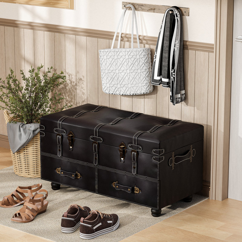 Aislah Faux Leather Upholstered Storage Bench, Black