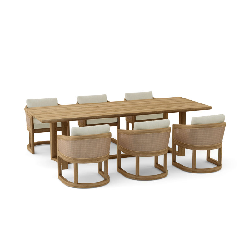 Catania Outdoor - Piece Teak Dining Set with Cushions, 6, Canvas Natural