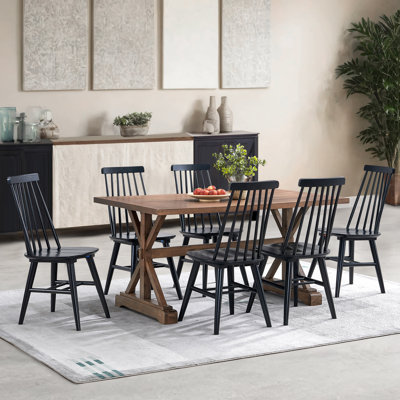 Albani 17.2" W Solid Wood Windsor Back Dining Chairs (Set of 6)