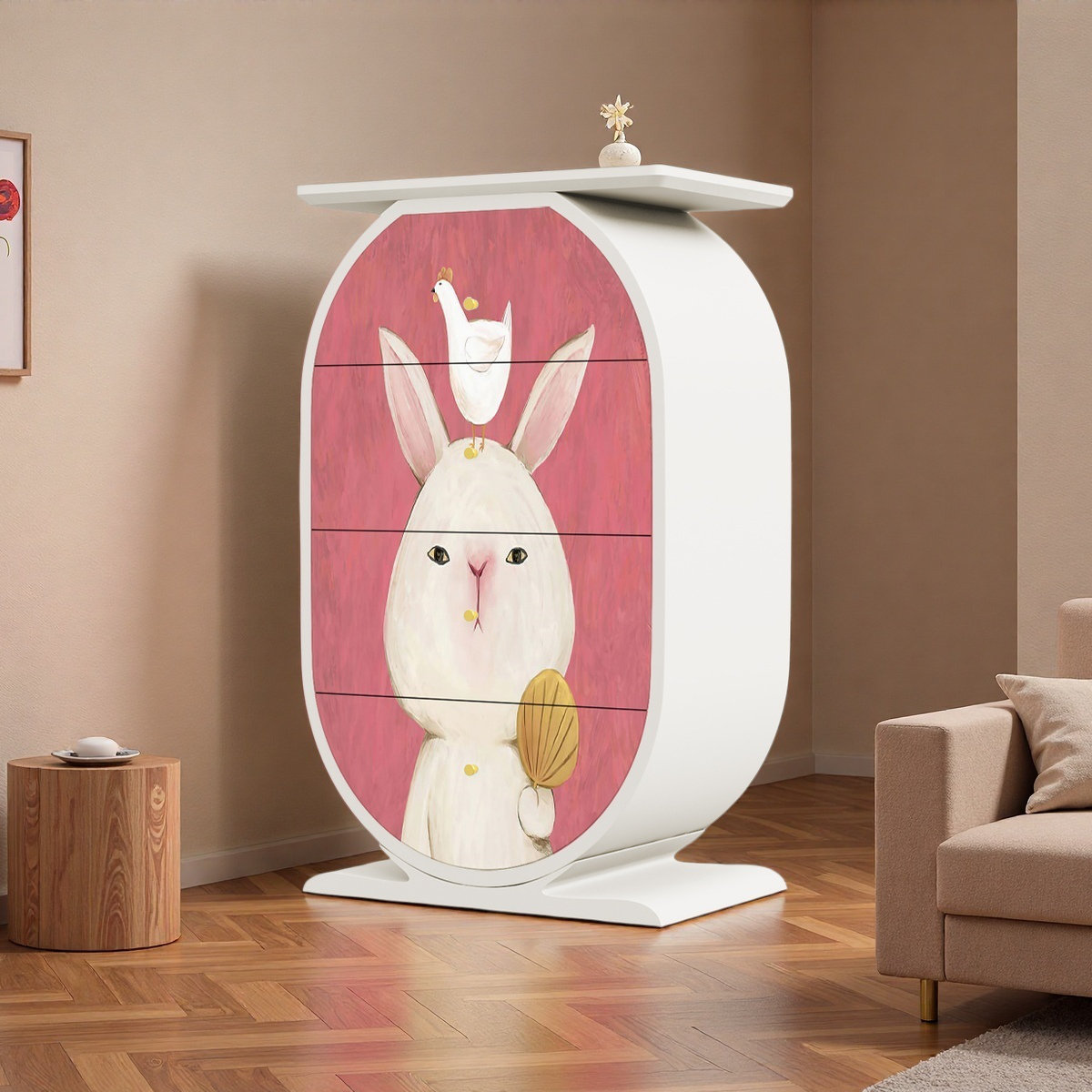 HomeLuxea Painted Pink Rabbit 4 Drawer Solid Wood Cabinet - Wayfair Canada