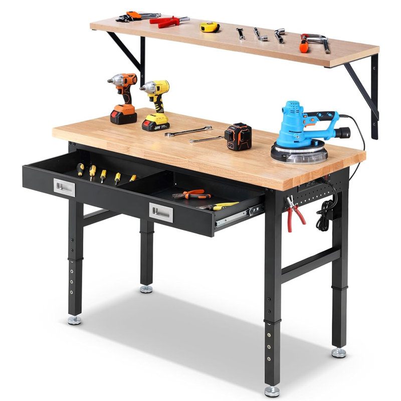 Workbench with Drawers Work Bench for Garage Adjustable Heavy Duty Garage Workbench with Shelf Bracket,Power Outlets