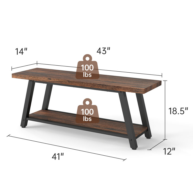 Banc de 43 po en bois rustique pour hall d'entrée - Conception de style campagne moderne, comme banc de bout de lit, banc de rangement pour le vestibule et siège de salon