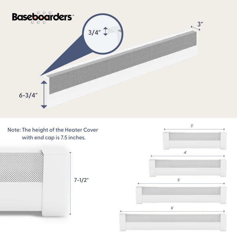 Revêtement pour radiateur plinthe Baseboarders Basic antirouille acier galvanisé Easy Slip-On – Blanc | Embouts vendus séparément