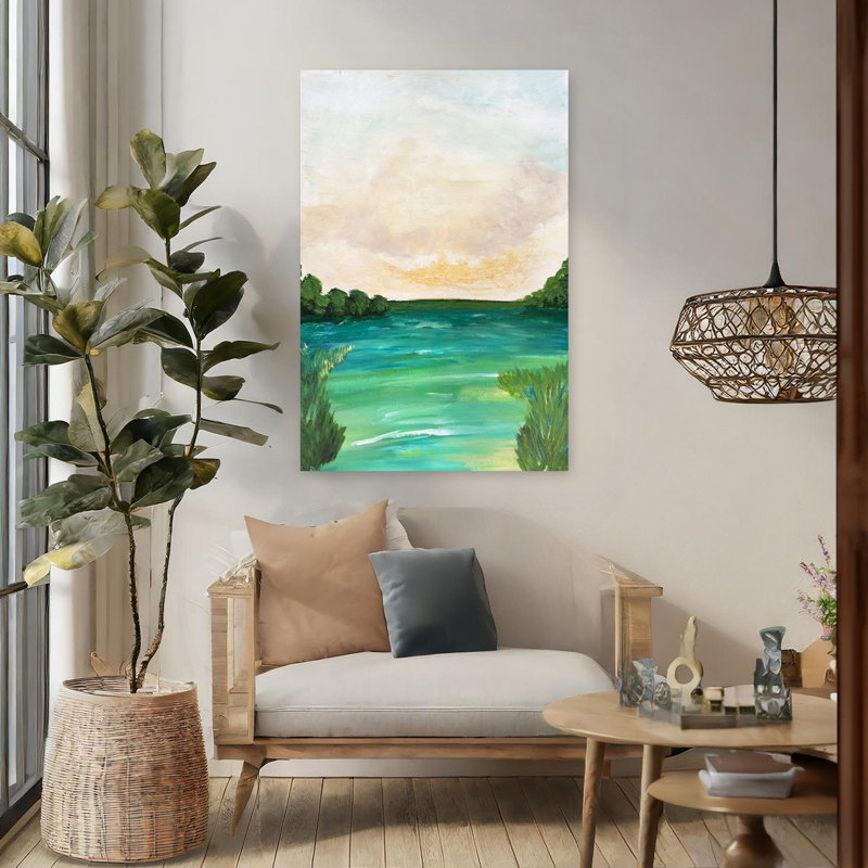 Art contemporain contemporain, paysage côtier abstrait, H 48 po x l 32 po