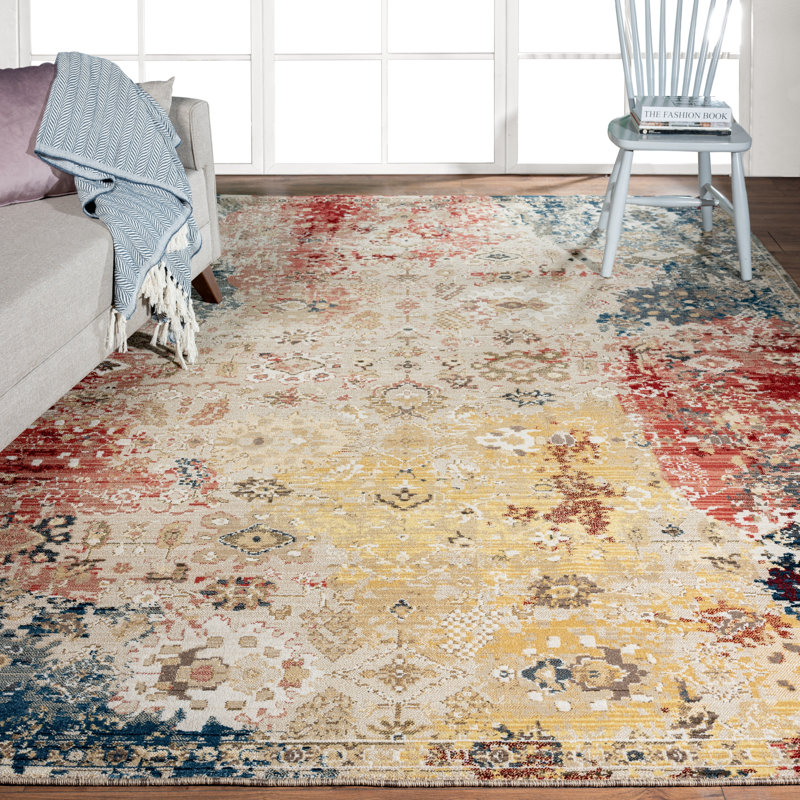 Balthazar Abstract Area Rug in Red/Ivory/Blue/Gold, Rectangle 10'2" x 12'6"