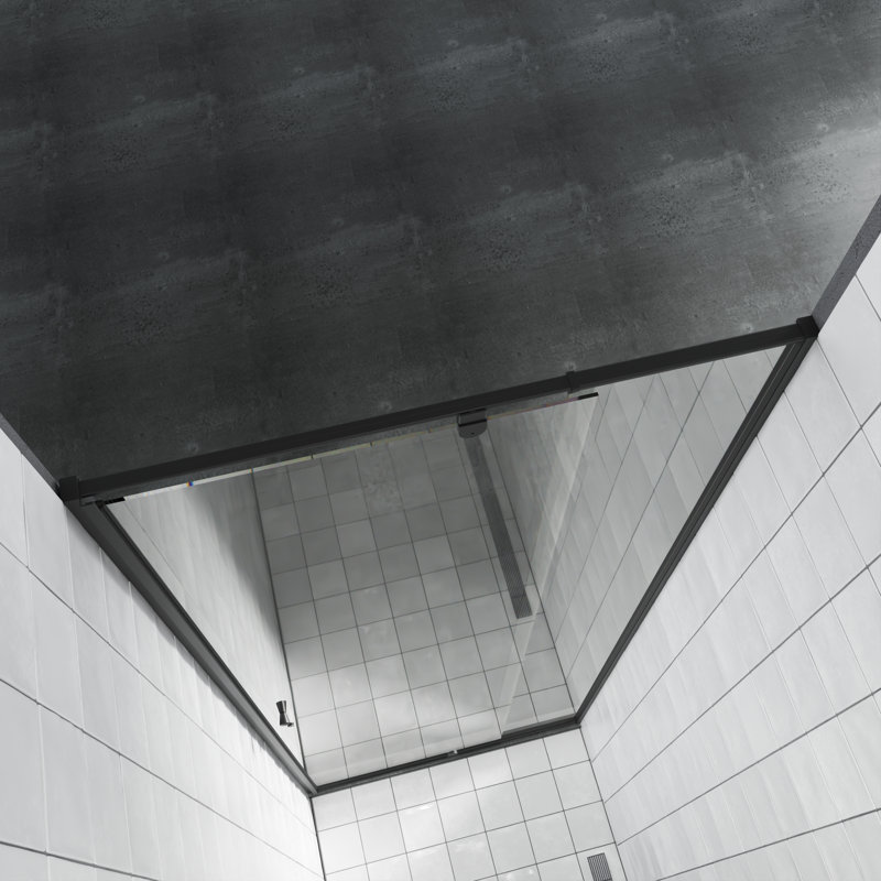 Liding Framed Tub Door In Matte Black With Clear Glass