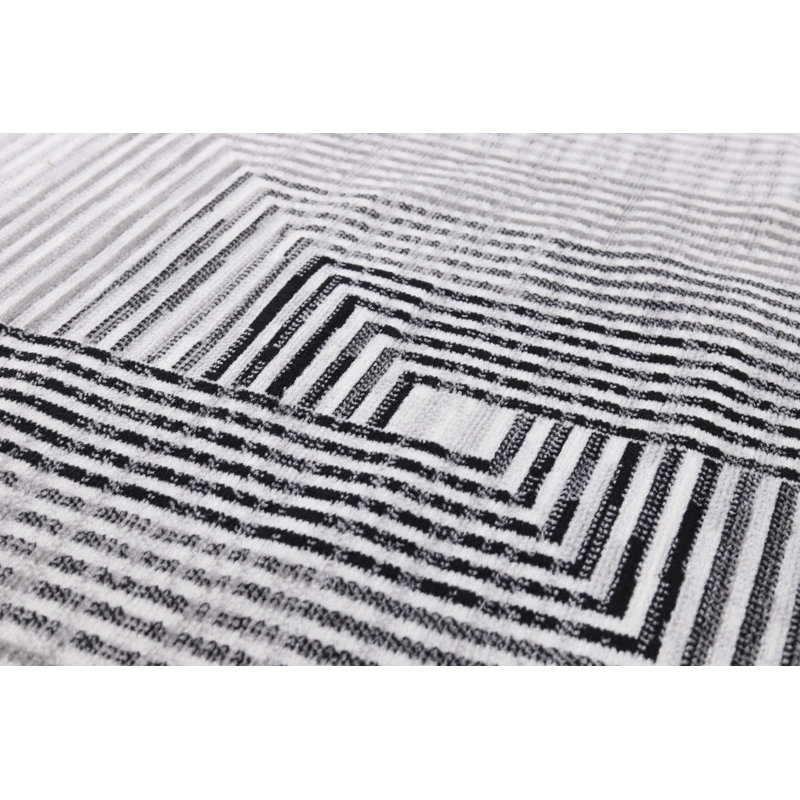 Amberella Collection Geometric Motif Black and Grey Rug, Rectangle 5'3" x 7'3"