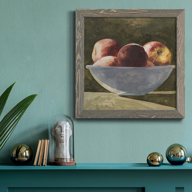 " Bowl Of Peaches II ", 31.5" H x 31.5" W x 1" D, Grey Framed