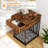 Chew-Proof Steel Dog Crate Furniture With Storage Drawer - Rustic Brown End Table Kennel For Small Dogs, 26.8" Indoor Pet House With Ventilated Design