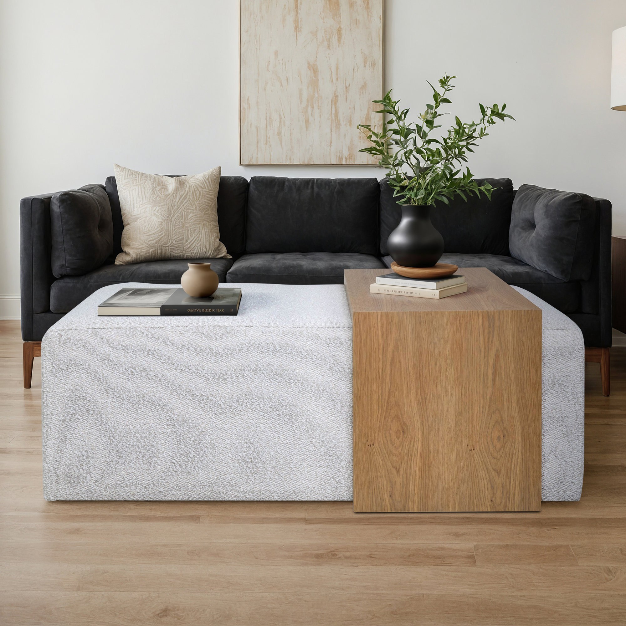 Mylas 53" Ottoman With Oak Veneer Table