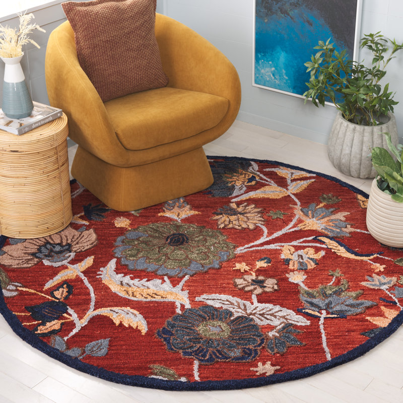Tapis floral en laine Daundra, Rond 6 pi